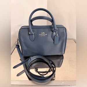Coach Rowan Satchel in Denim/Silver blue pebble leather